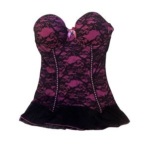 Playboy hot pink and black lace bustier corset top